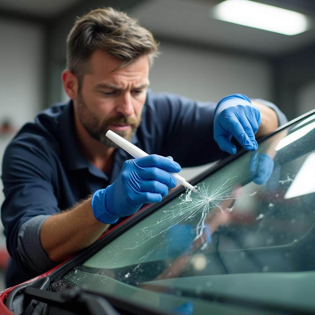 Skilled technician repairing a car window in St. Joseph, MO