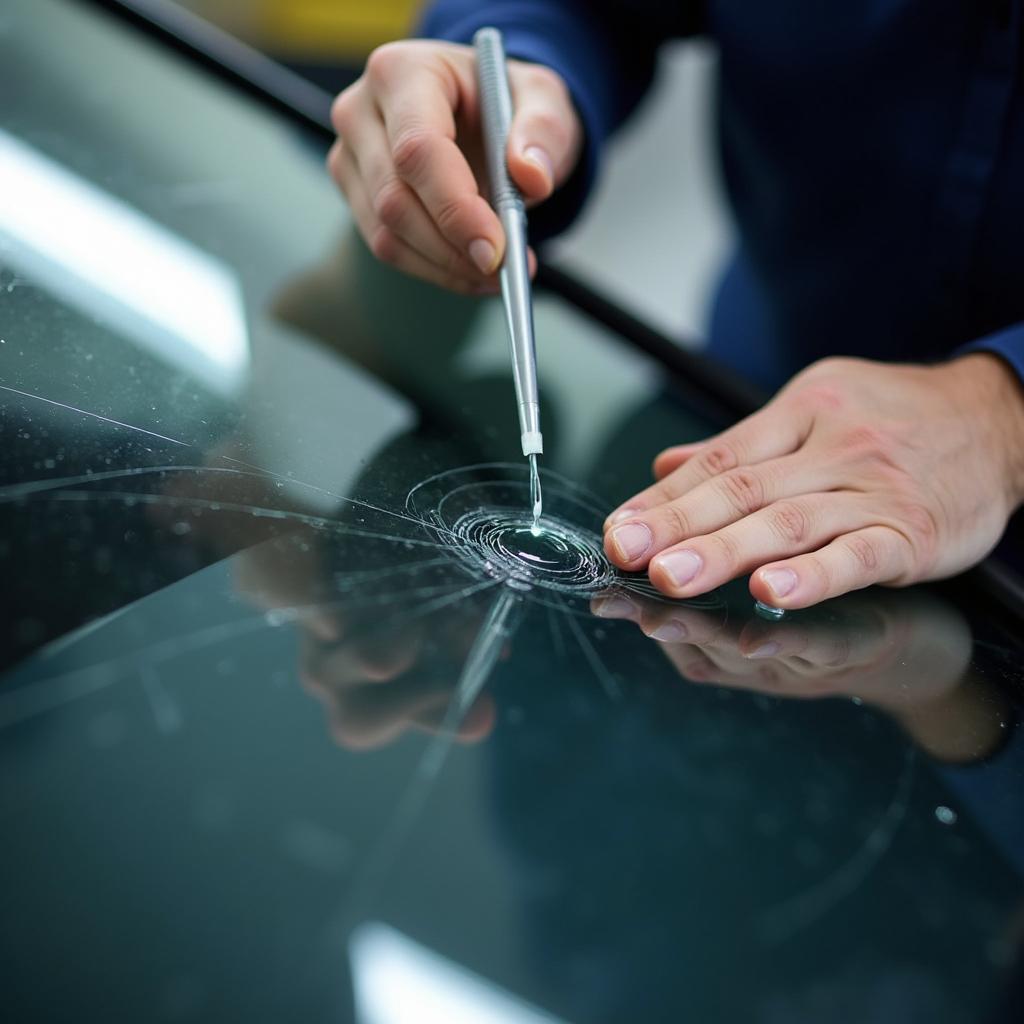 Applying Resin to a Windshield Crack