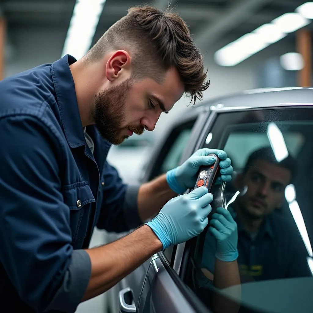 Auto Glass Repair Technician at Work