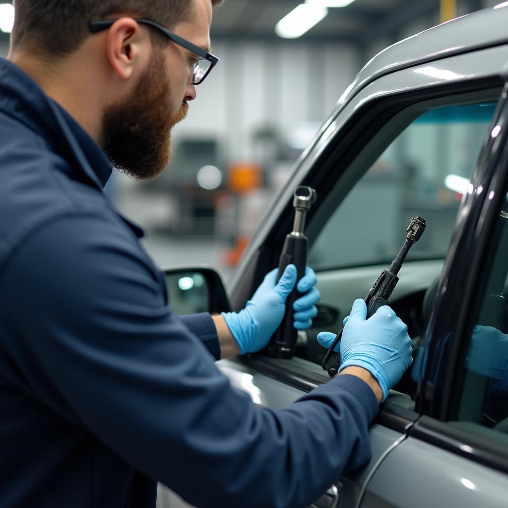 Car Window Repair Technician Working