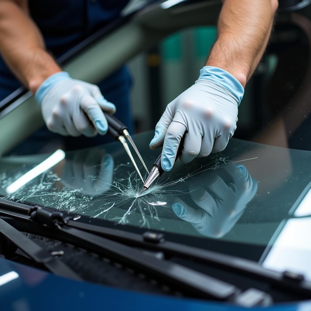 Car Window Repair Technician on the Job