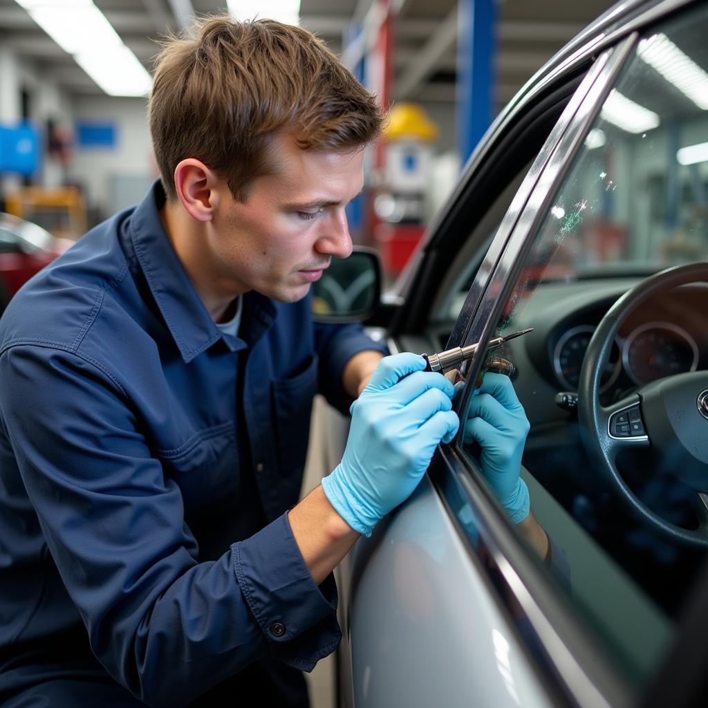 Car Window Repair Technician at Work