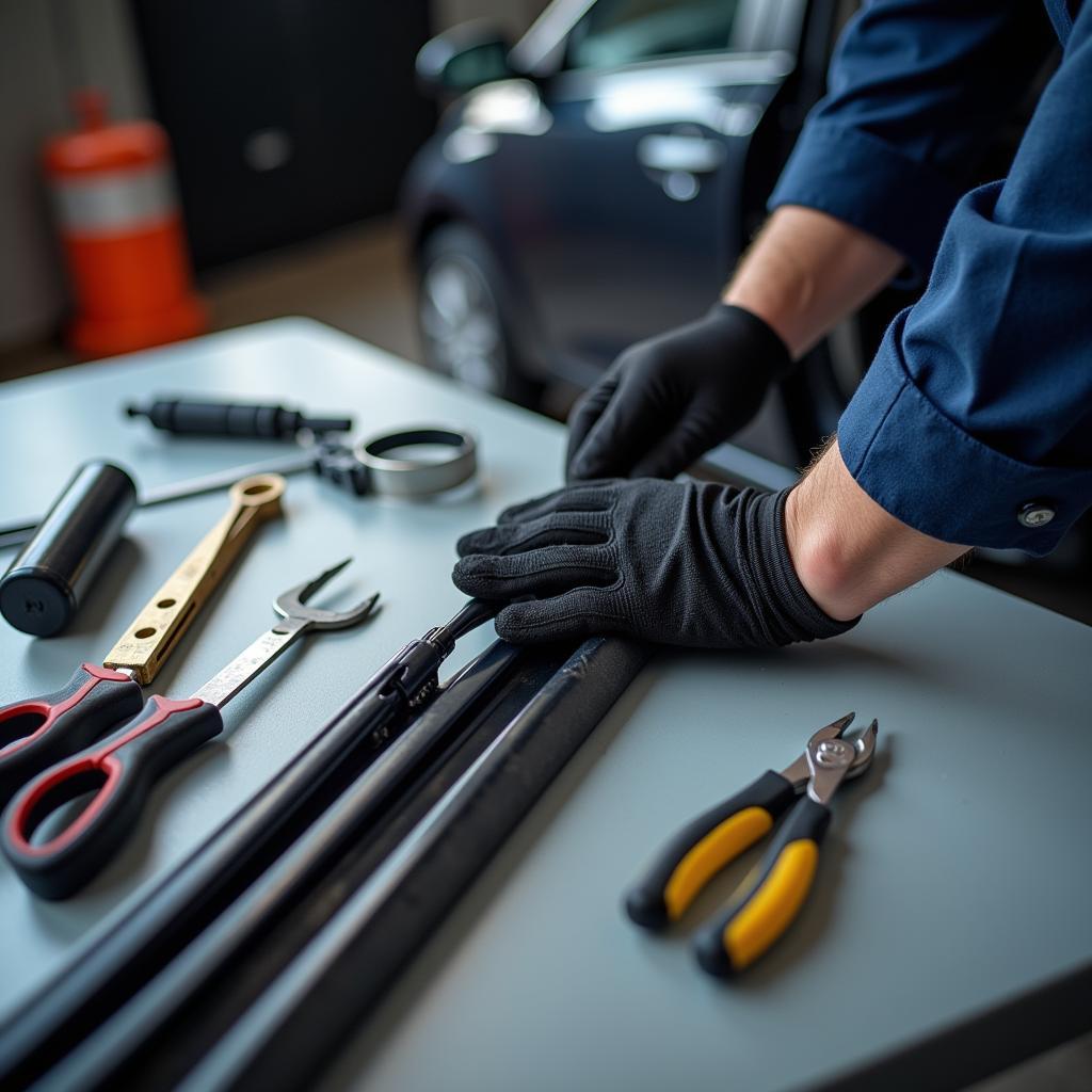 Car Window Repair Technician Working on a Door Window