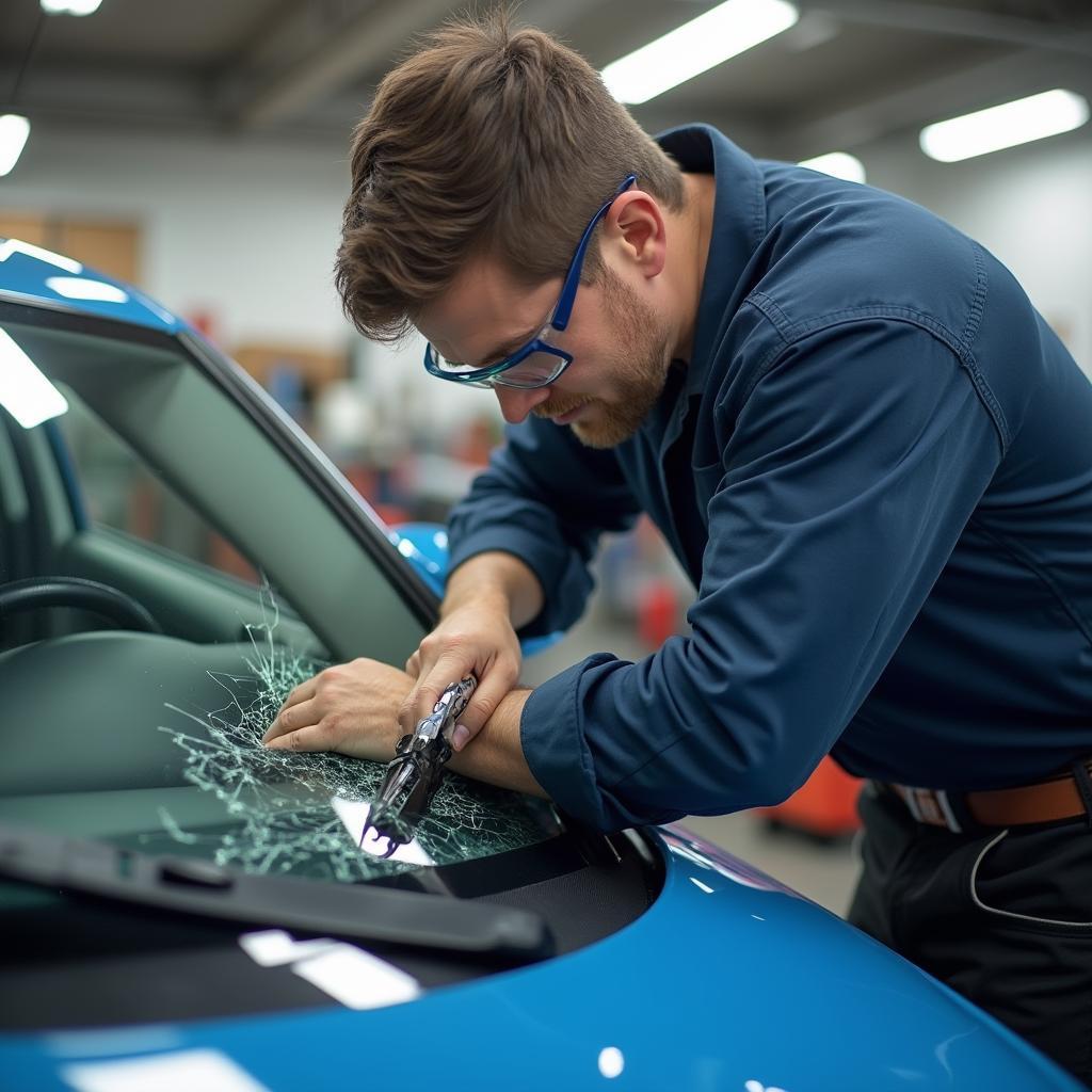  Professional Car Window Repair in Progress 