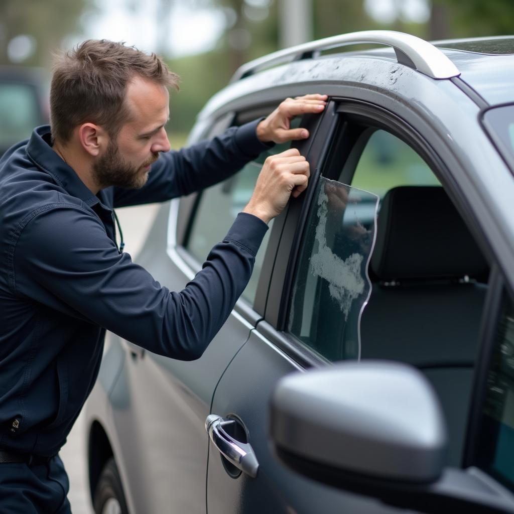 Car Window Repair Technician at Work