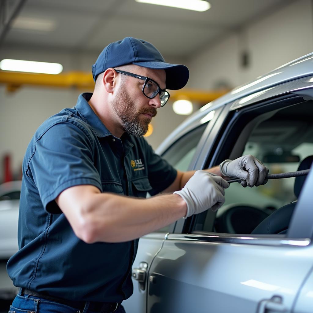 Car Window Repair Technician Providing On-Site Service