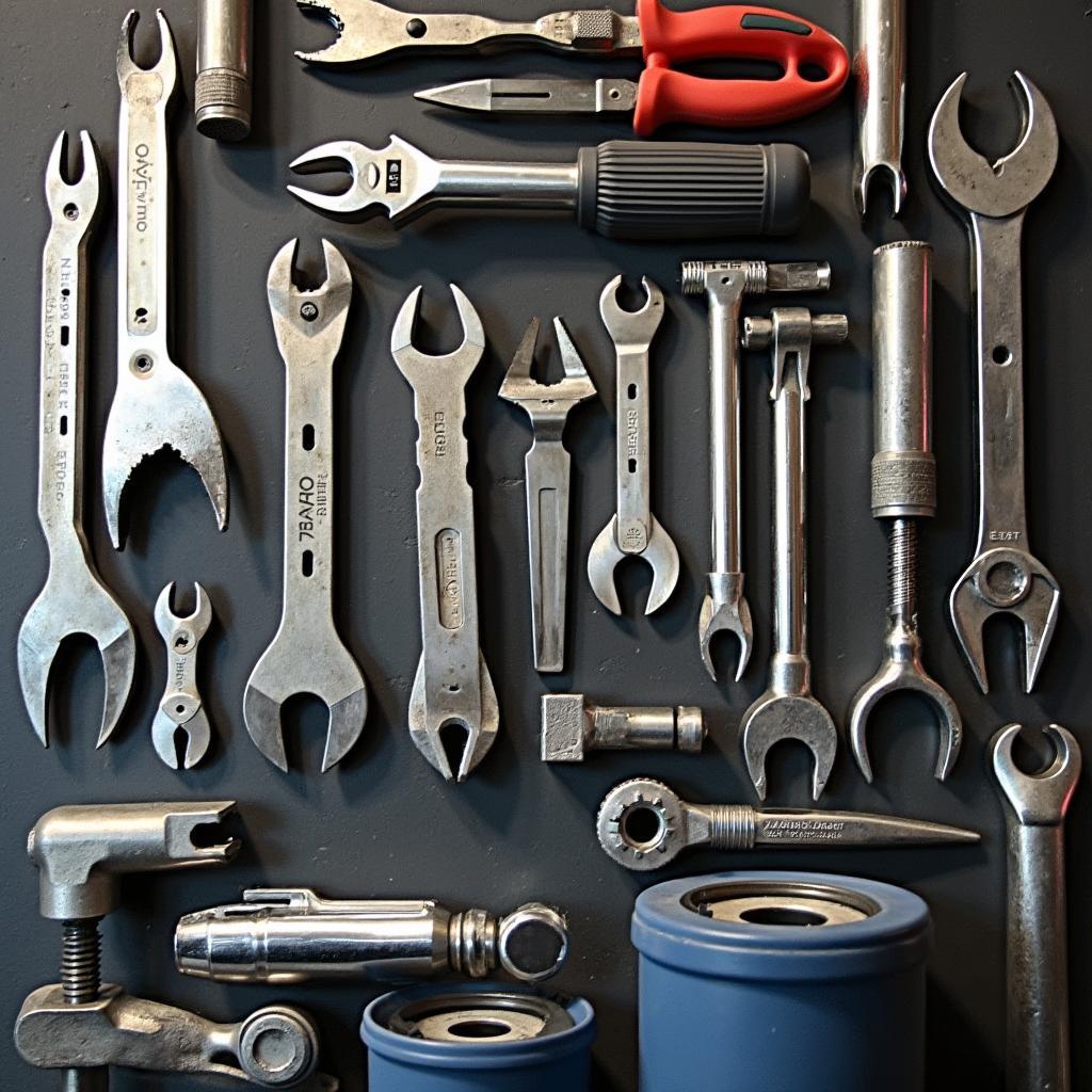 Assortment of tools and equipment for car window repair