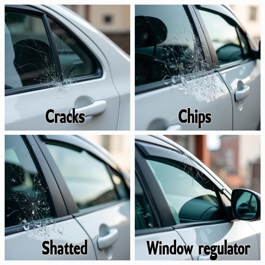 Various types of car window damage requiring repair