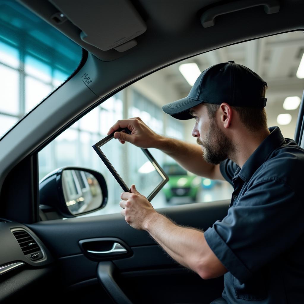 Car window replacement in progress at a Brunswick, OH auto glass shop