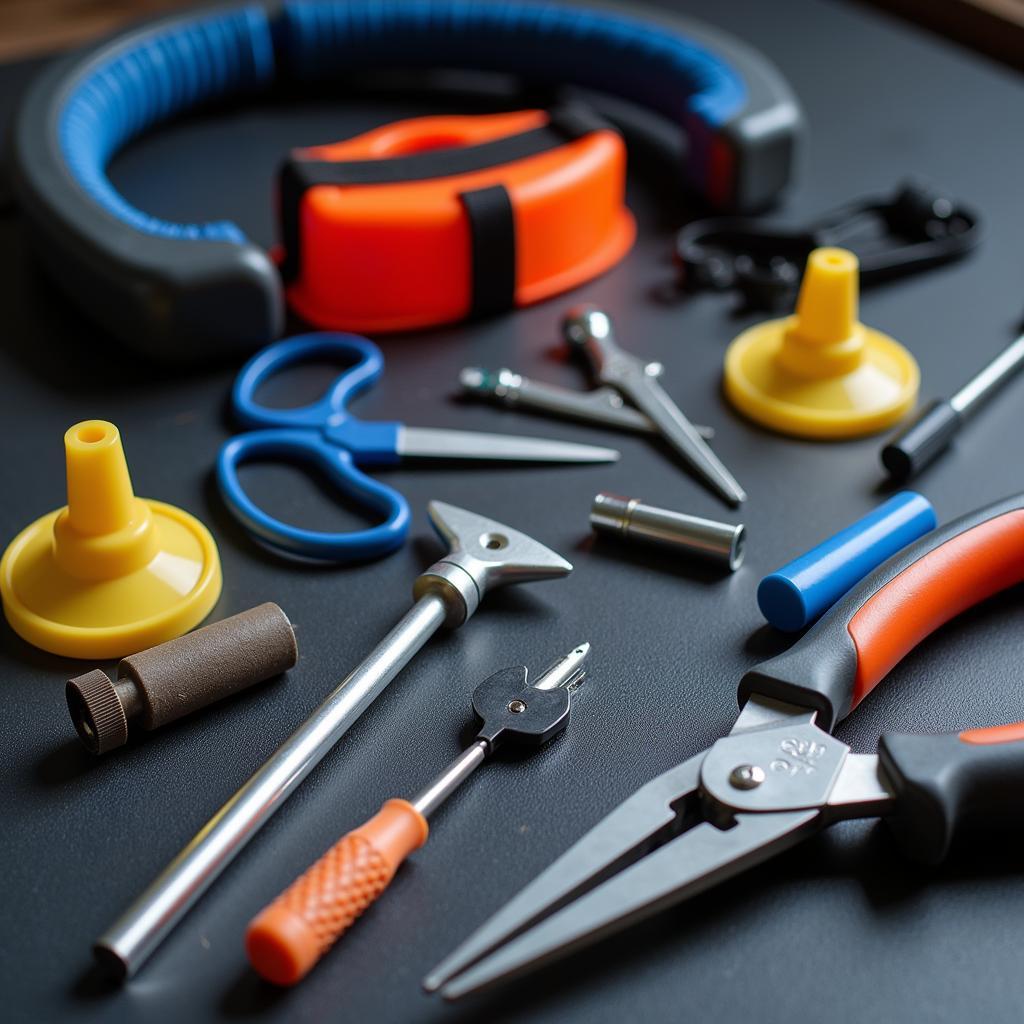 Assortment of tools used in car window replacement in San Bernardino