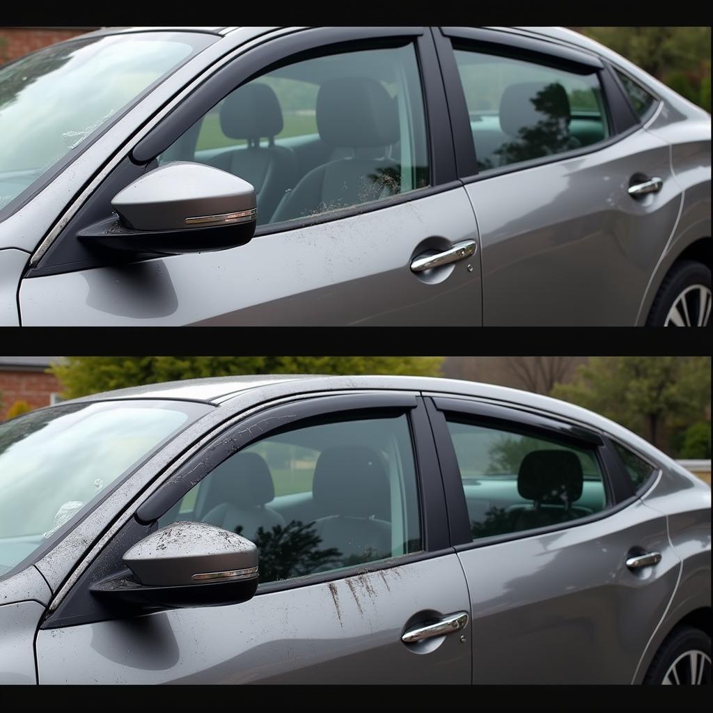 Car Window Trim Before and After Thin Rubber Dressing Application