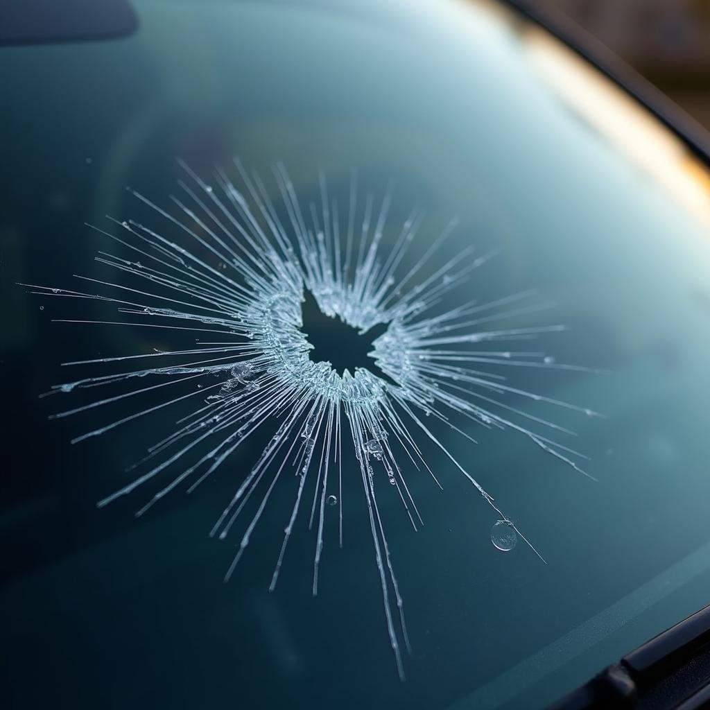 Car Window With Spreading Crack