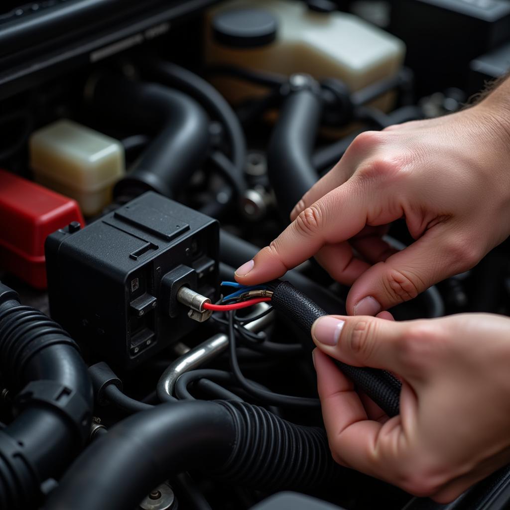 Inspecting Car Wiring Harness for Damage