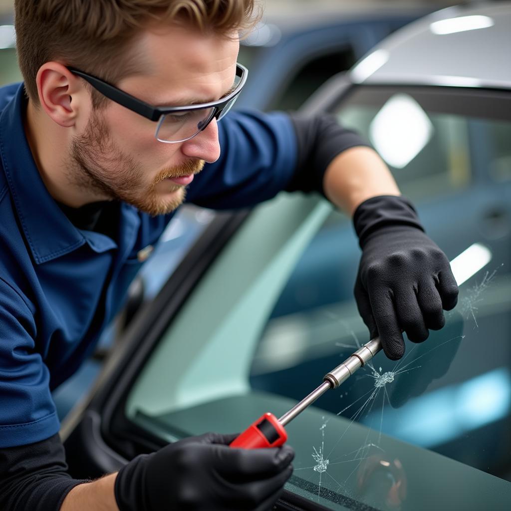 Certified Auto Glass Technician Working