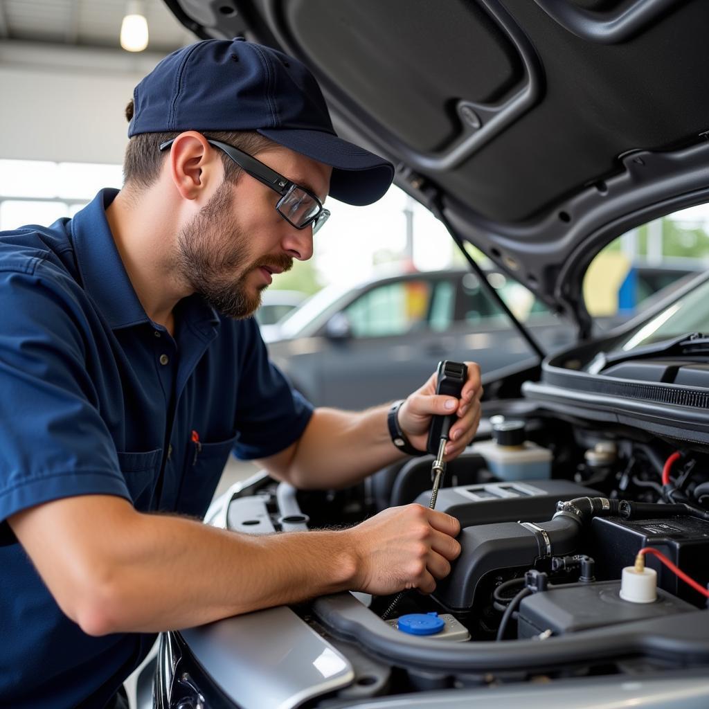 Certified Car AC Technician Working on a Vehicle