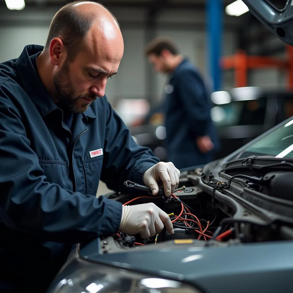 Certified Car Airbag Technician Repairing Wiring