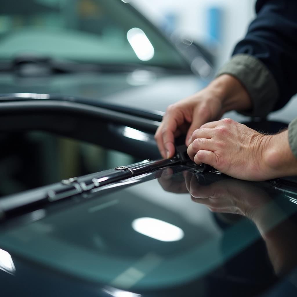 Certified car sunroof technician performing a repair