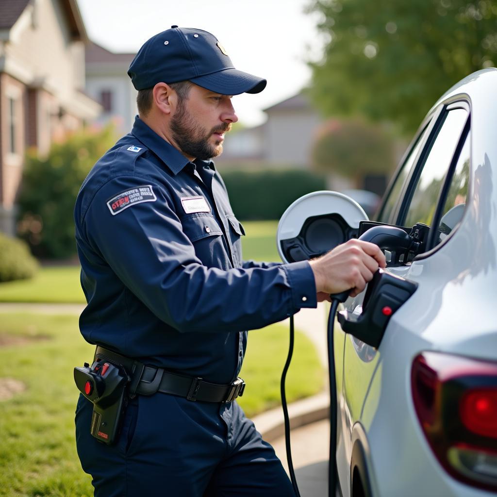 Certified electrician installing electric car charger