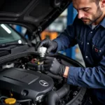 Certified Mercedes Technician Working on an Engine