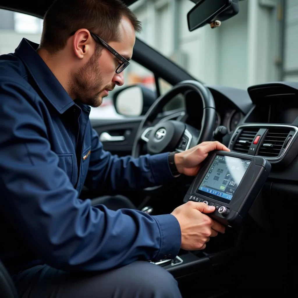 Technician Examining Airbag Module