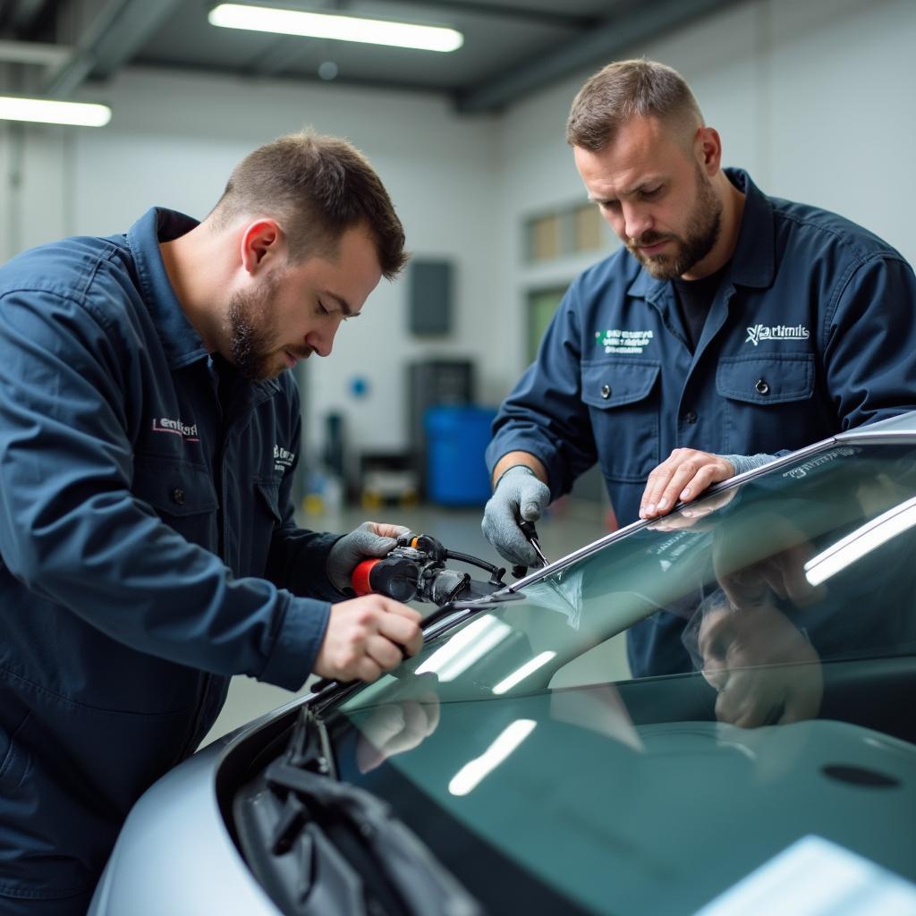 Certified Technicians Repairing Windshield