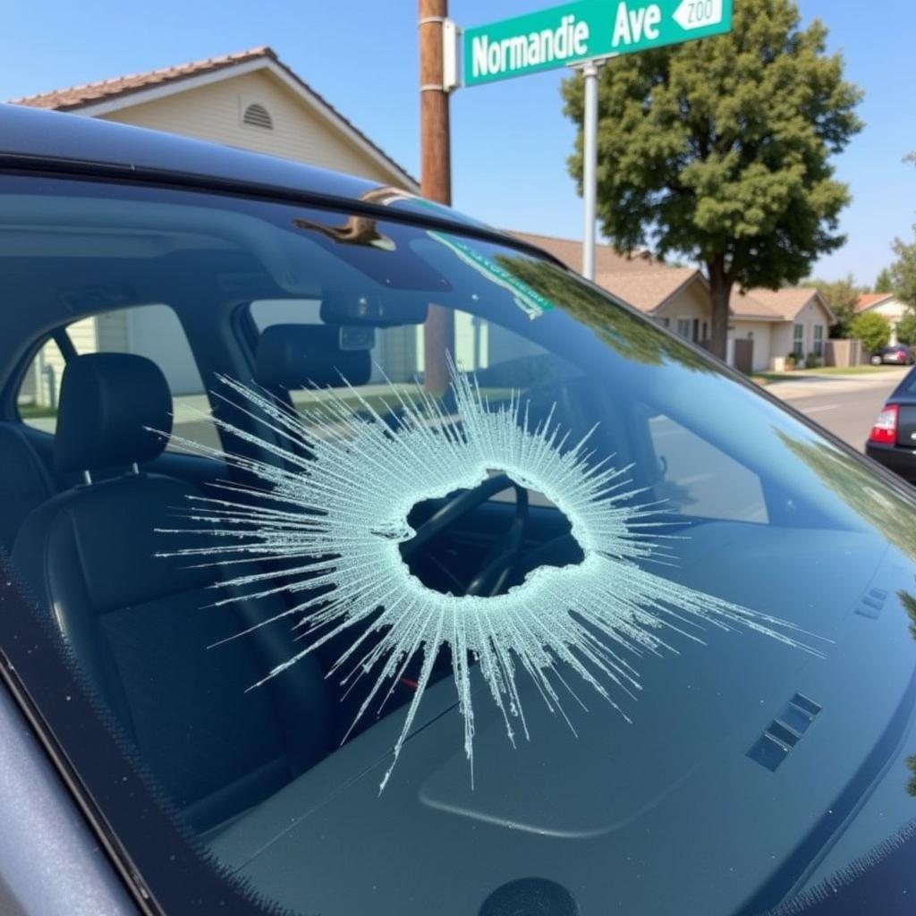 Car window with a crack in Normandie