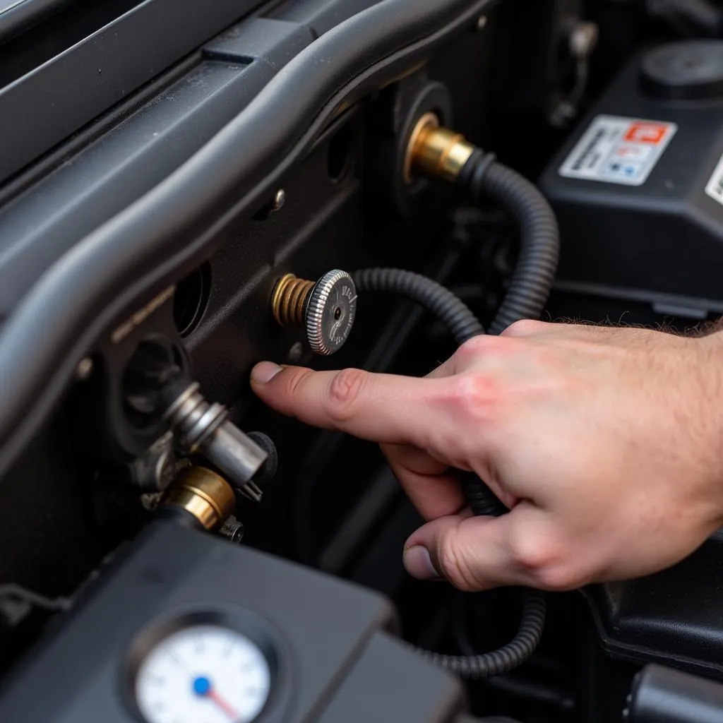 Mechanic Checking Car AC Lines for Temperature