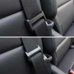 Inspecting a car seat belt latch plate for damage or bending