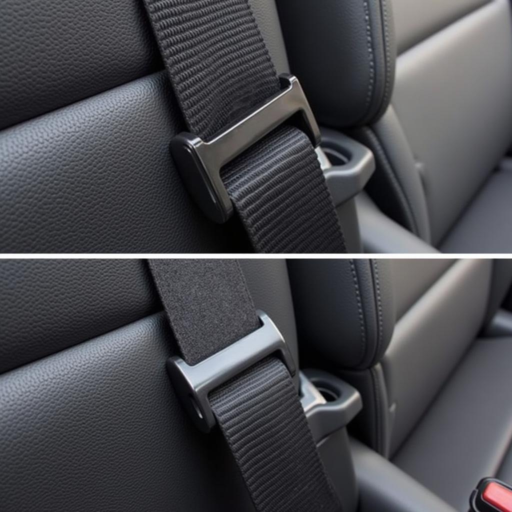 Inspecting a car seat belt latch plate for damage or bending