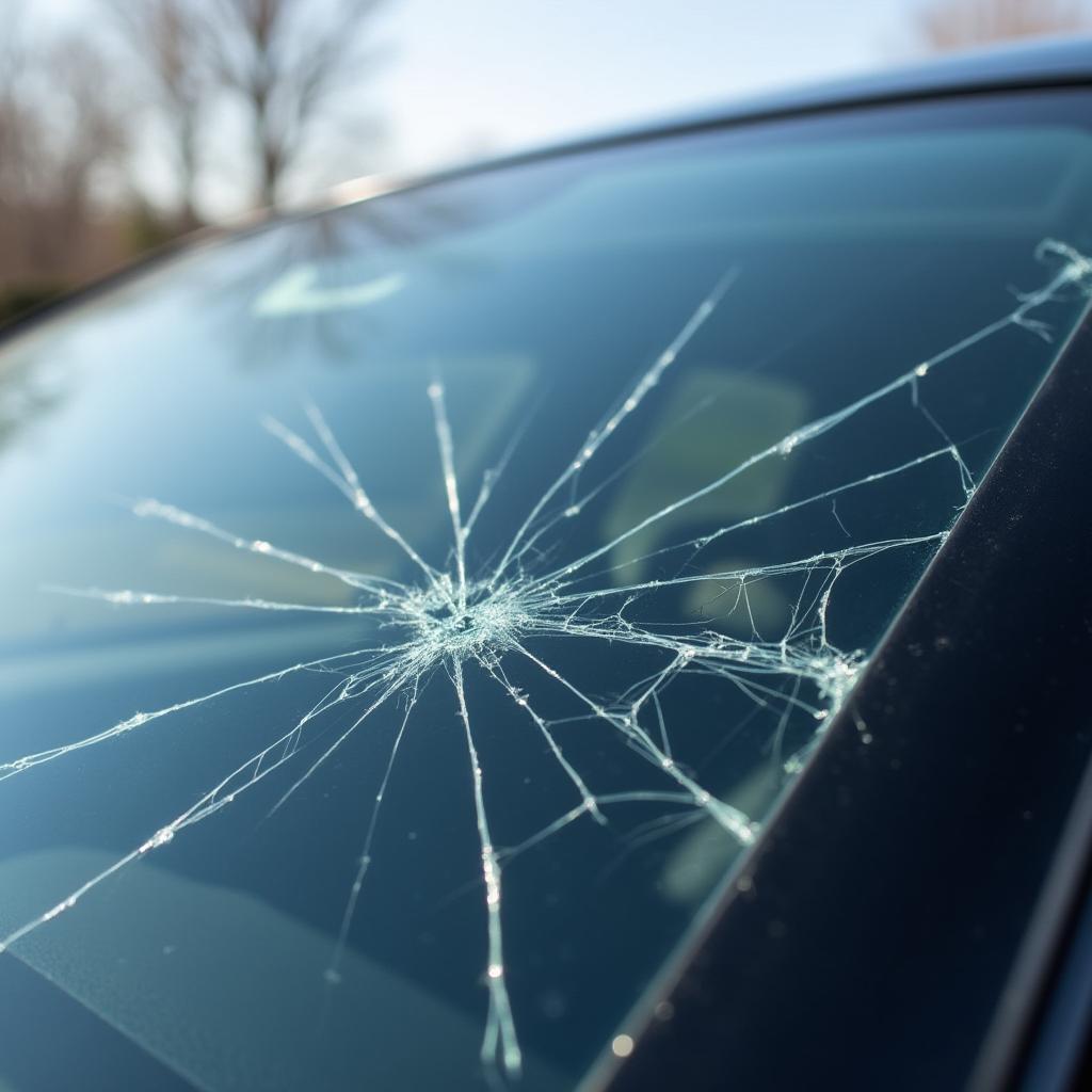 Car window with a large crack in Chesterfield, MI