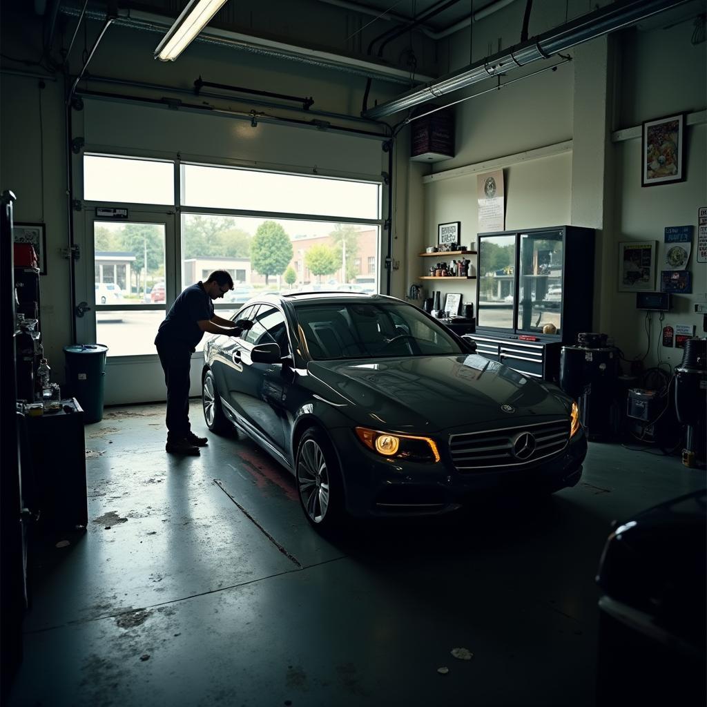 Car being repaired in a Chicago auto glass repair shop