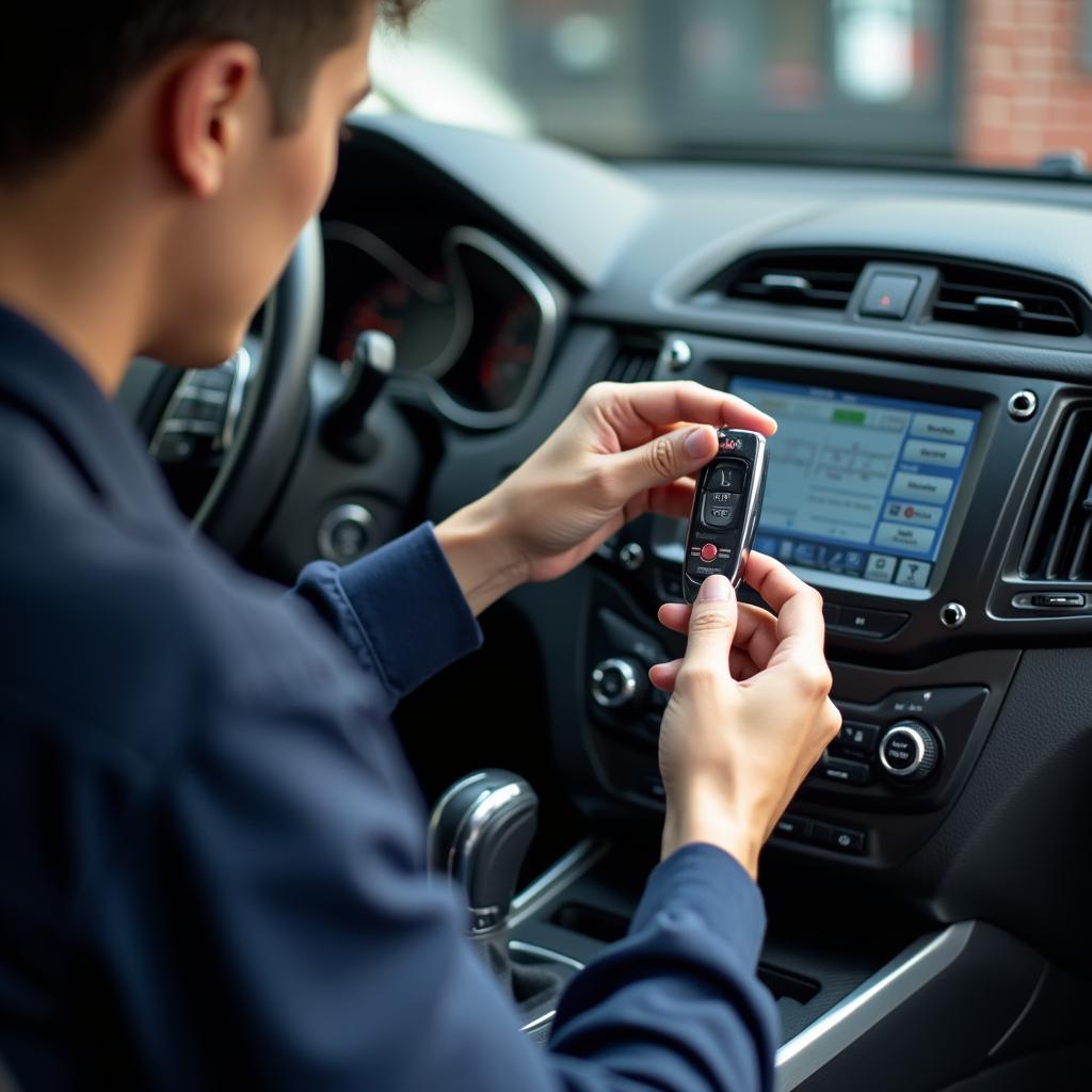 Technician reprogramming a China car key fob