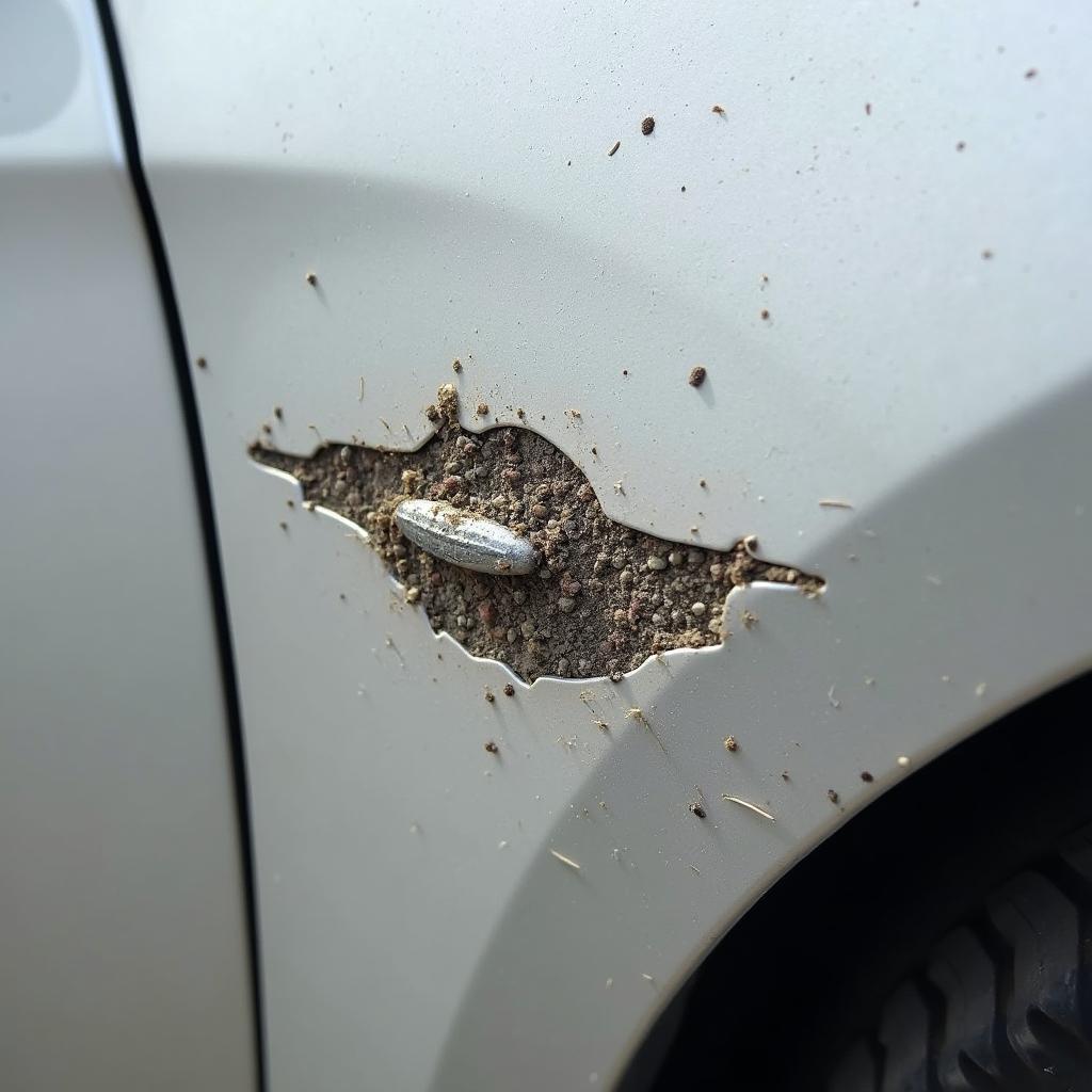 Car With Chipped Paint from Road Debris