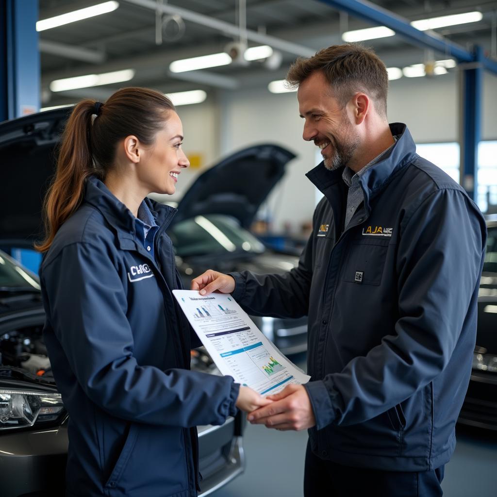 A car owner talking to a mechanic in Parkstone Poole.