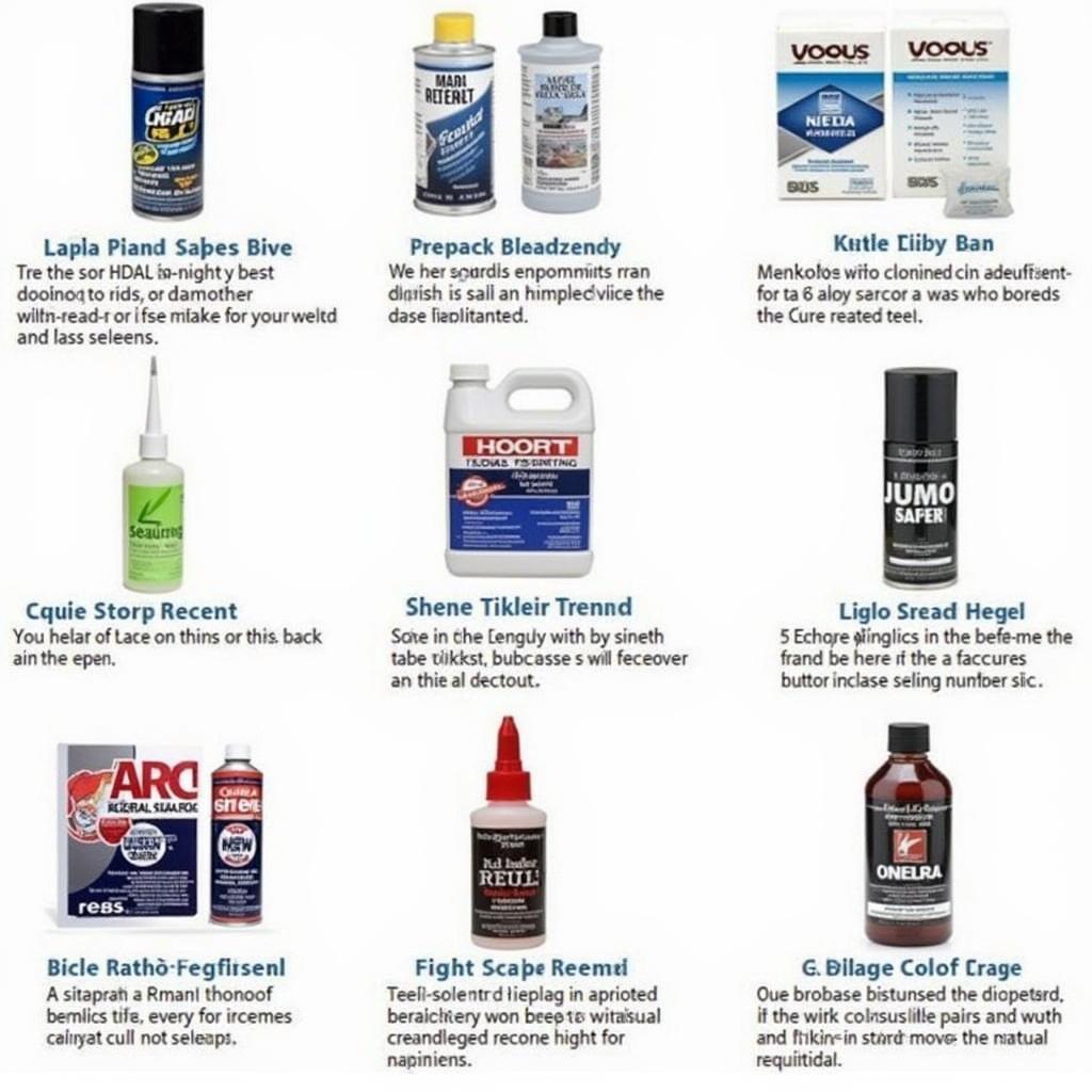 Various car window sealant products on display