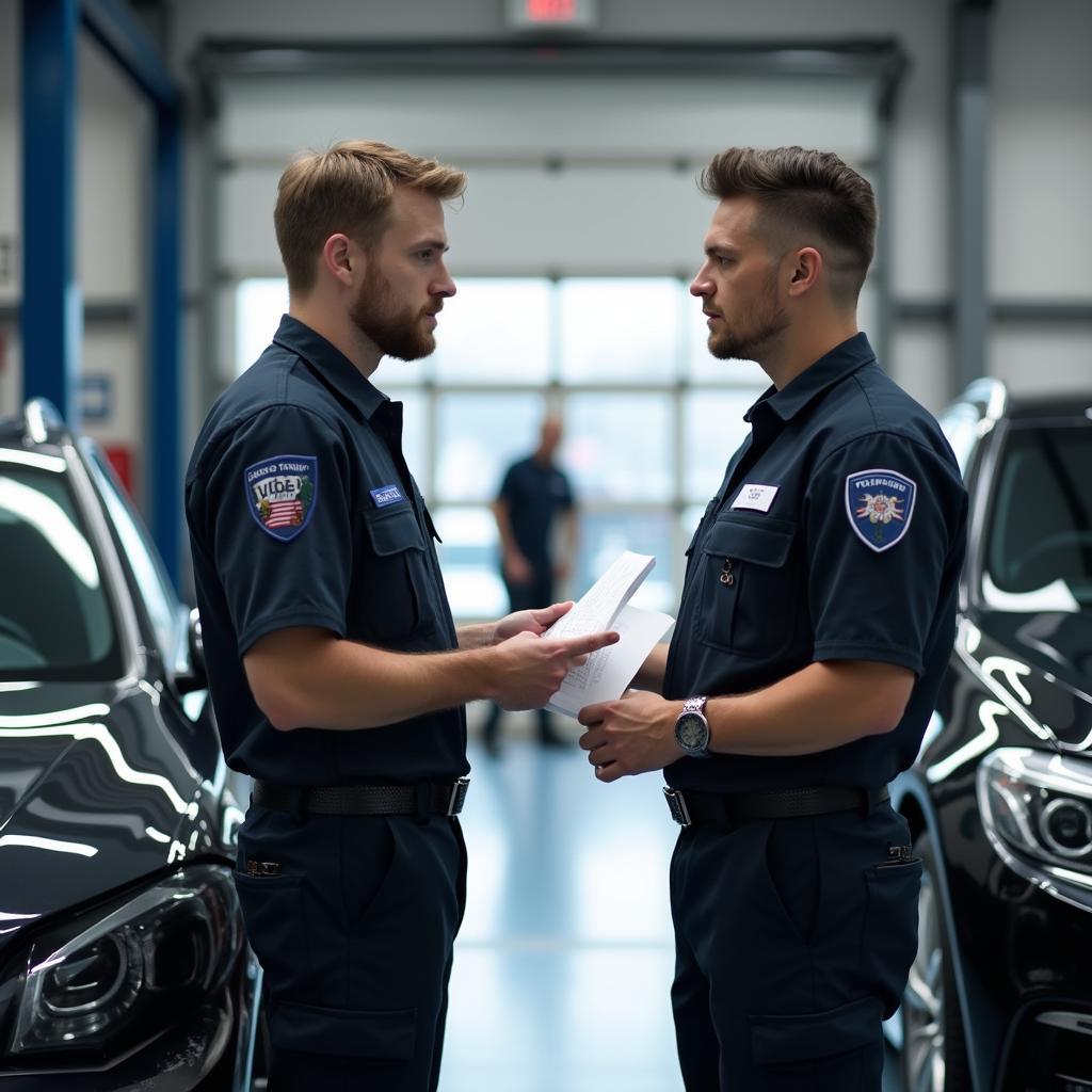 Customer discussing car repair options with a professional in Glamorgan