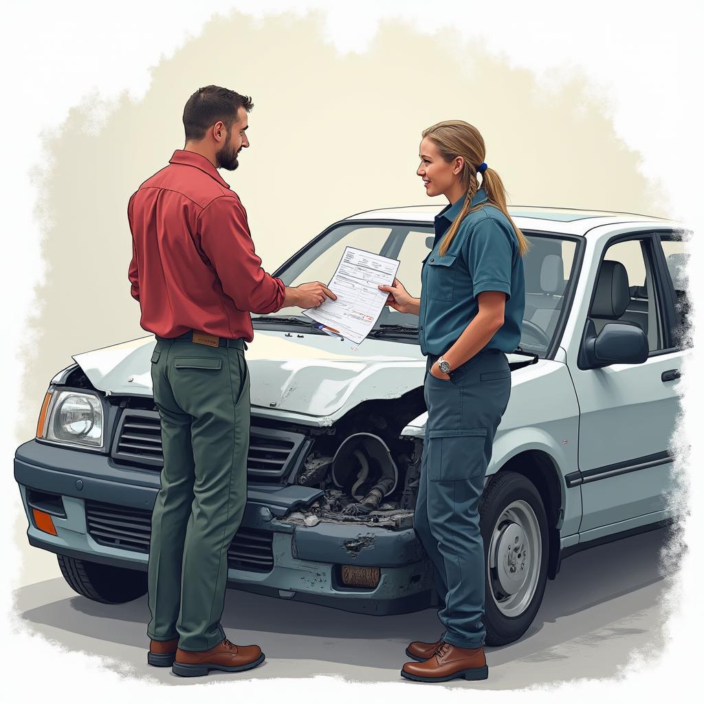 Customer discussing car repair options with a professional technician in Washington, West Sussex.