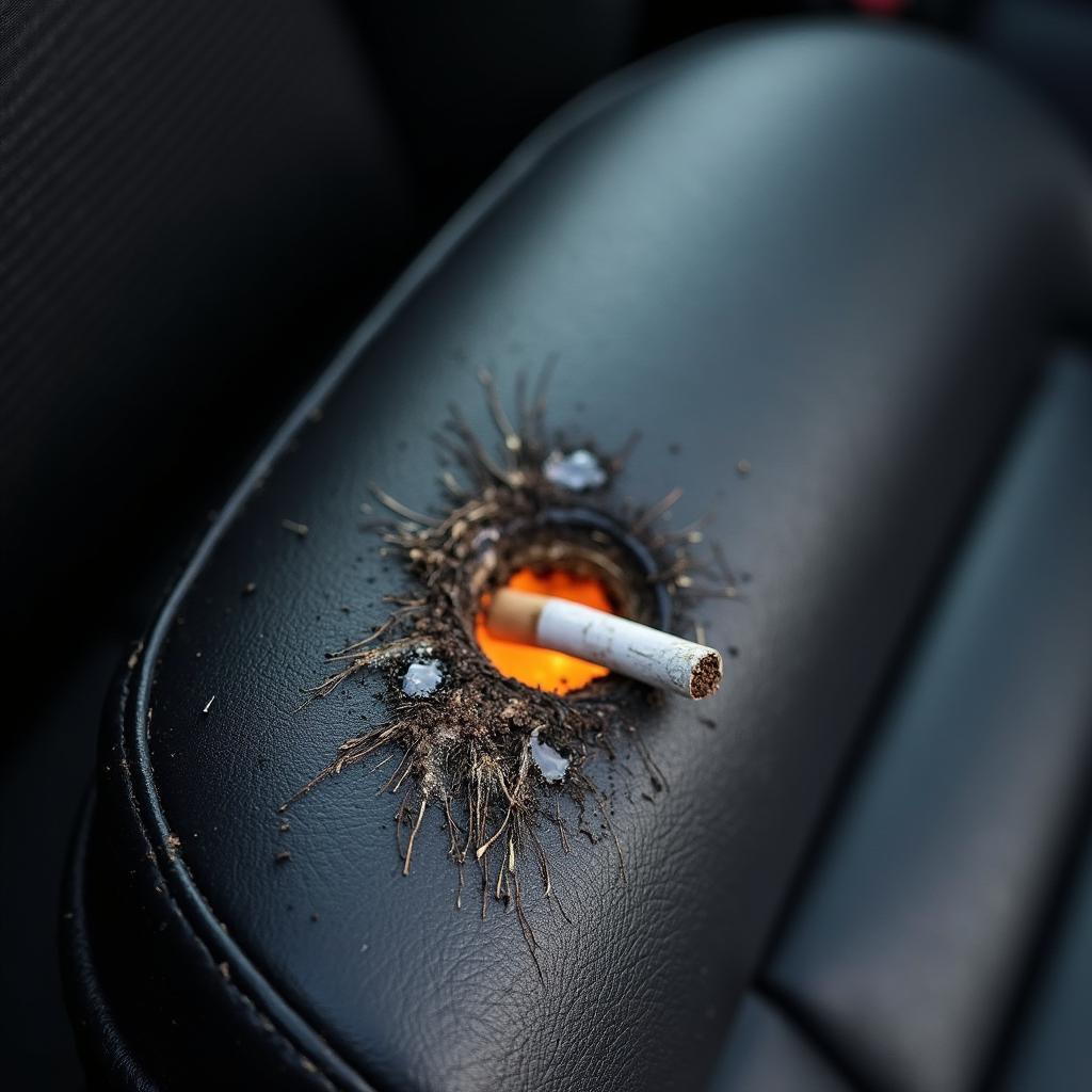 Car seat with a cigarette burn