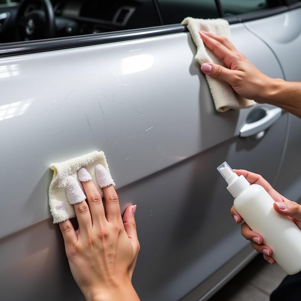 Cleaning the scratched car paint before repair