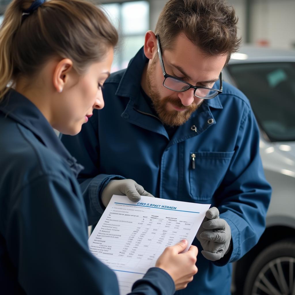 Customer reviewing a car repair estimate in Clitheroe