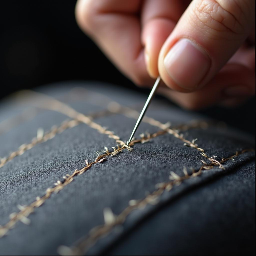 Repairing a Car Seat Seam with a Curved Needle