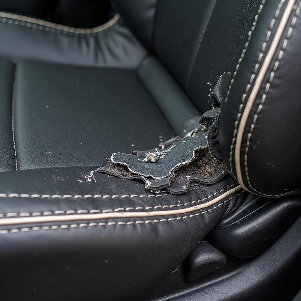 Close Up of Torn Vinyl Car Seat