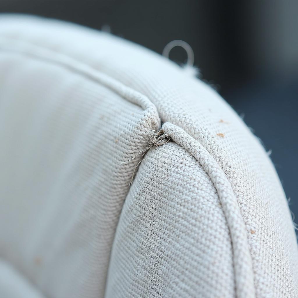 Close-up of a snag in a cloth car seat