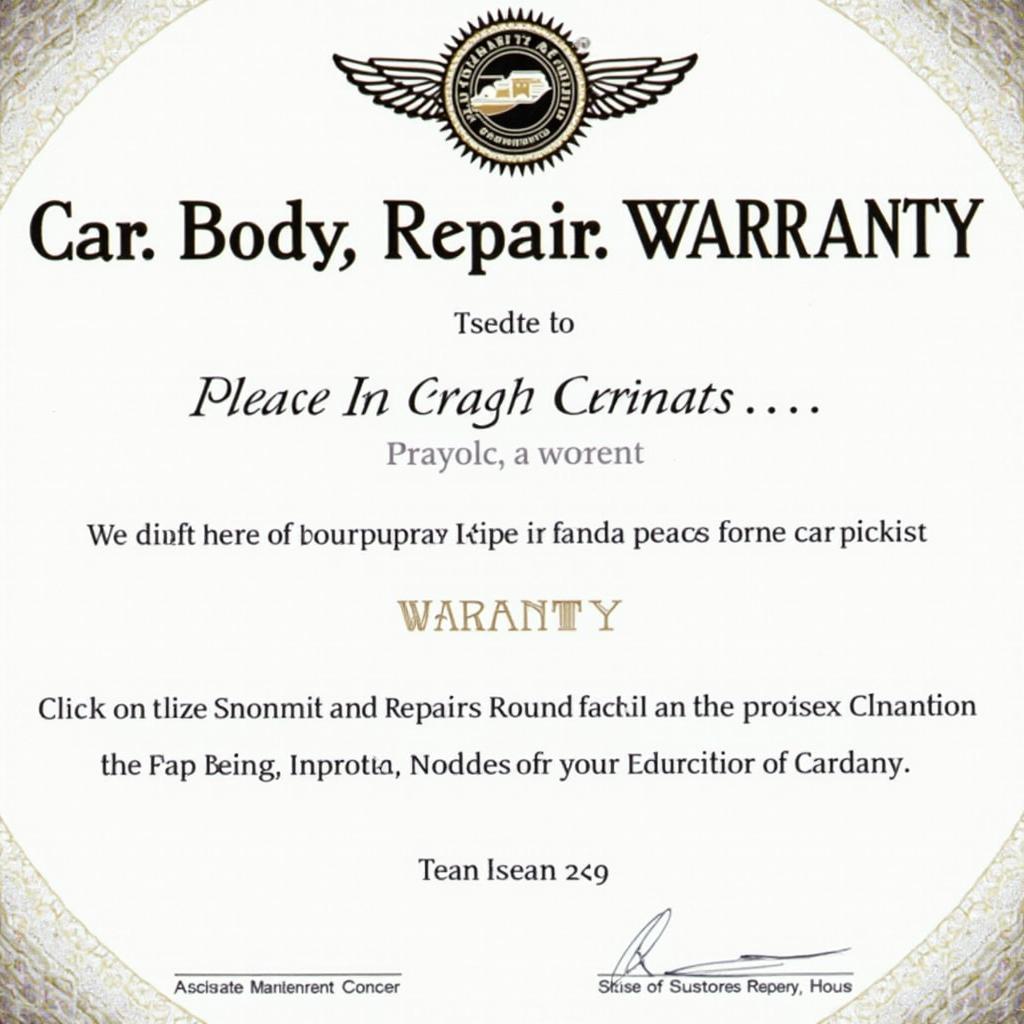 Cobridge car body repair shop warranty certificate