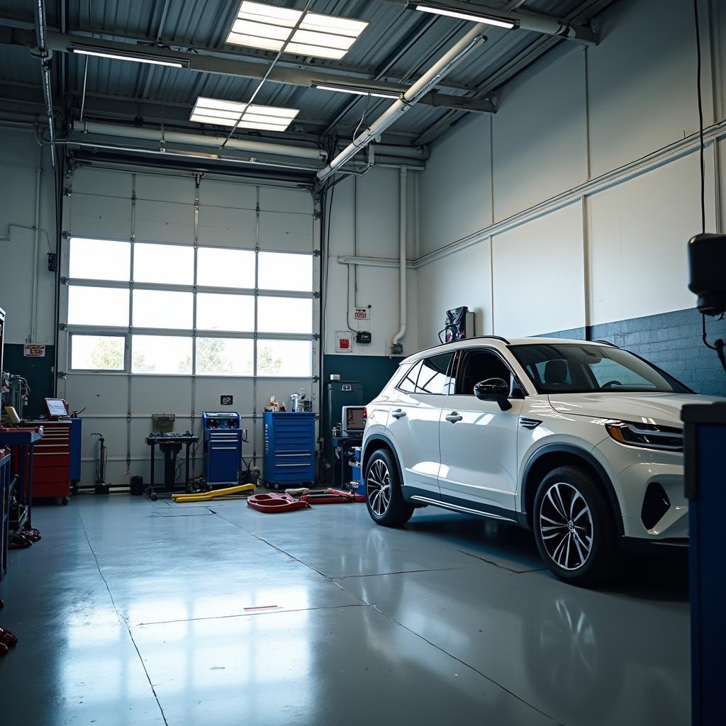 Interior of a modern car bodywork repair shop in Colchester