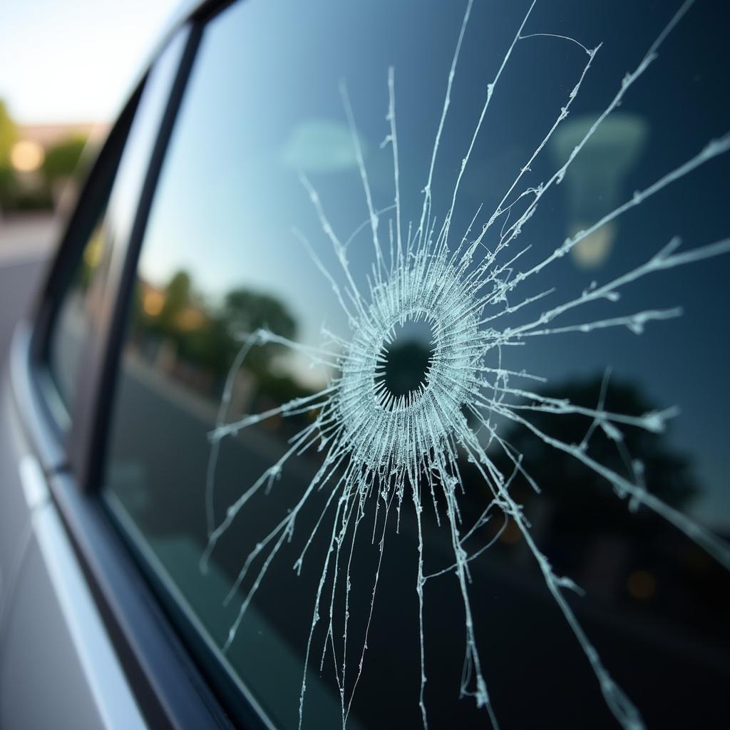 Car window with a large crack in Colton CA