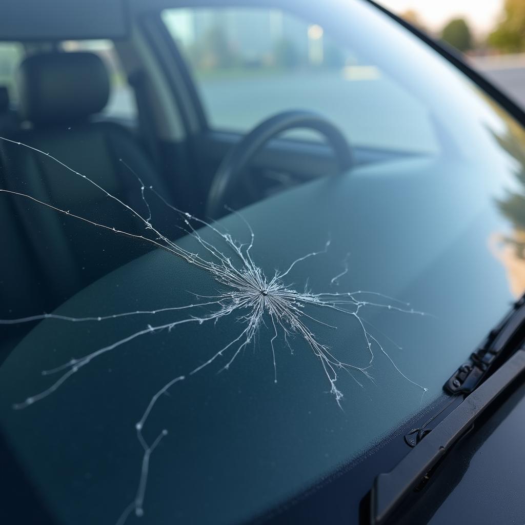 Car window with a large crack in Coquitlam