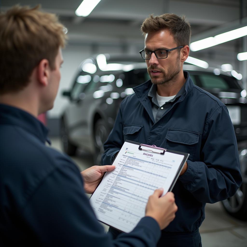 Mechanic providing a car repair estimate in Corby 