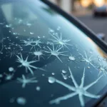 Car window with significant damage from impact