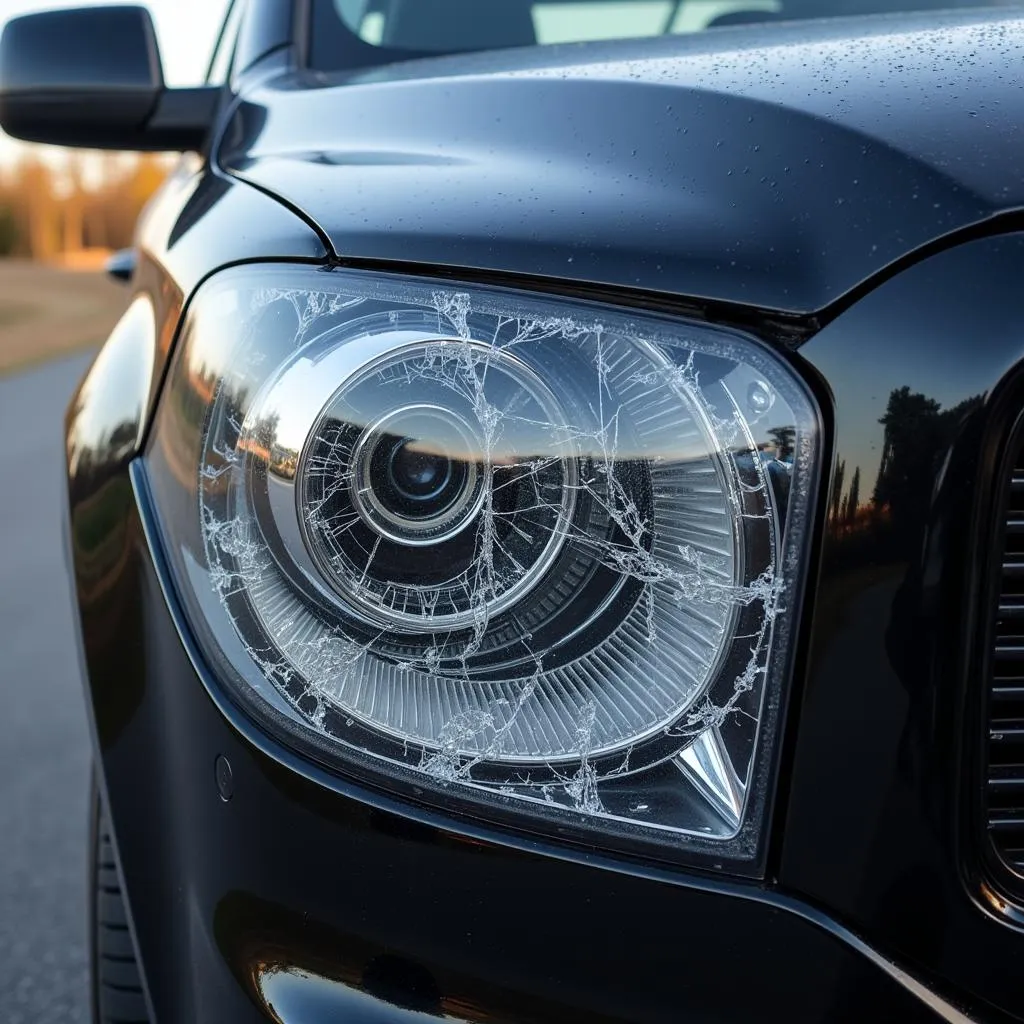 Cracked side light lens on a car